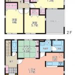 １F床面積：51.43㎡、２F床面積：53.86㎡（ﾙｰﾌﾊﾞﾙｺﾆｰ面積含む）(間取)