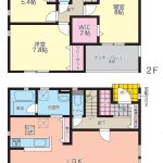 １F床面積：52.24㎡、２F床面積：53.86㎡（ﾙｰﾌﾊﾞﾙｺﾆｰ面積含む）(間取)